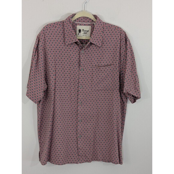 Vintage Silk Circa 1969 Mens Button Up Shirt Short Sleeve Red Geometric Sz XL - Picture 1 of 11